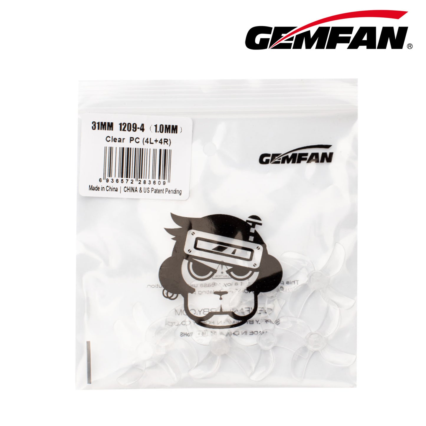 GEMFAN 31mm 1209 4-Blade Whoop Propellers (1.0mm Shaft)