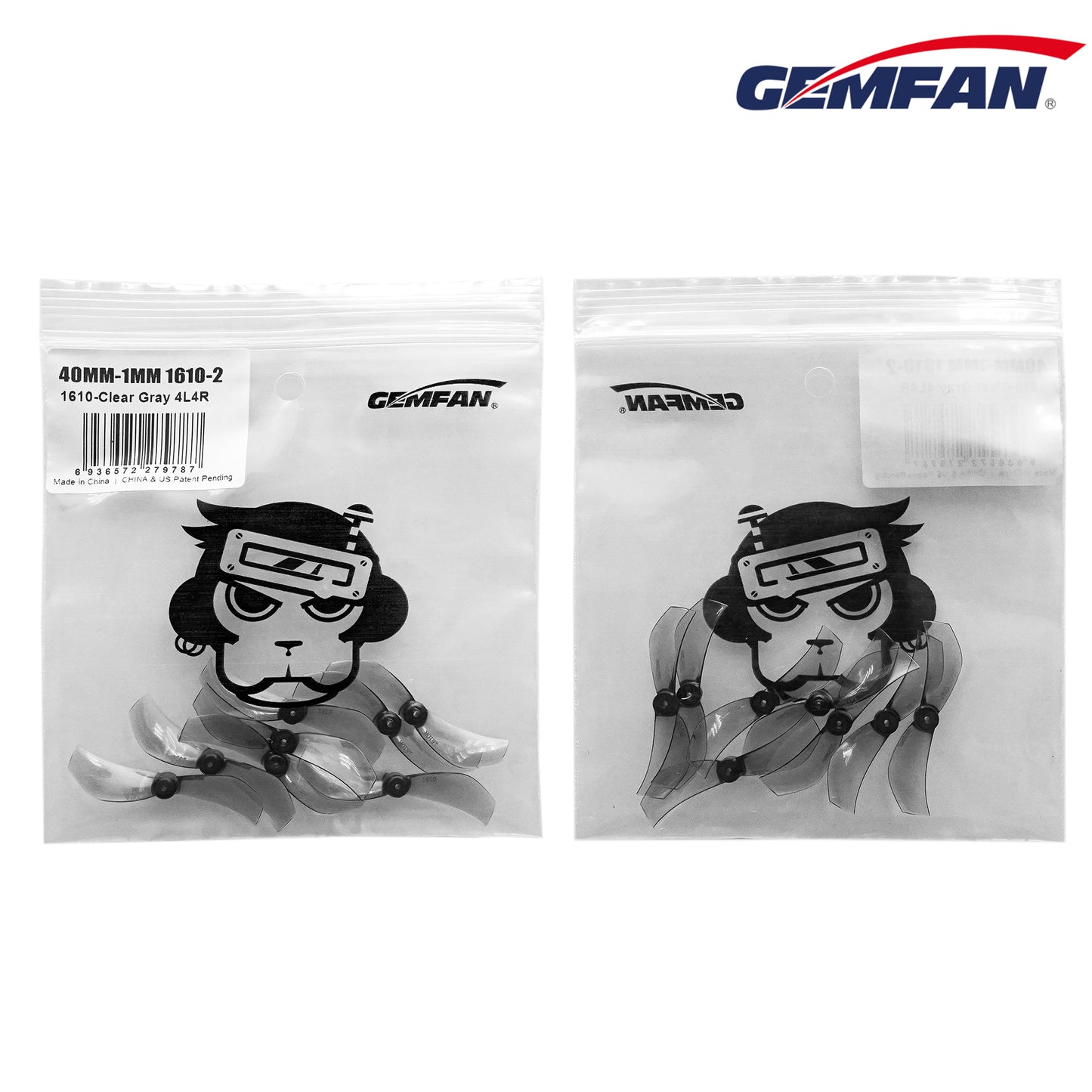 GEMFAN 1610-2 UDL 40mm 2-Blade Prop – 4 Pairs (1mm / 1.5mm Shaft)