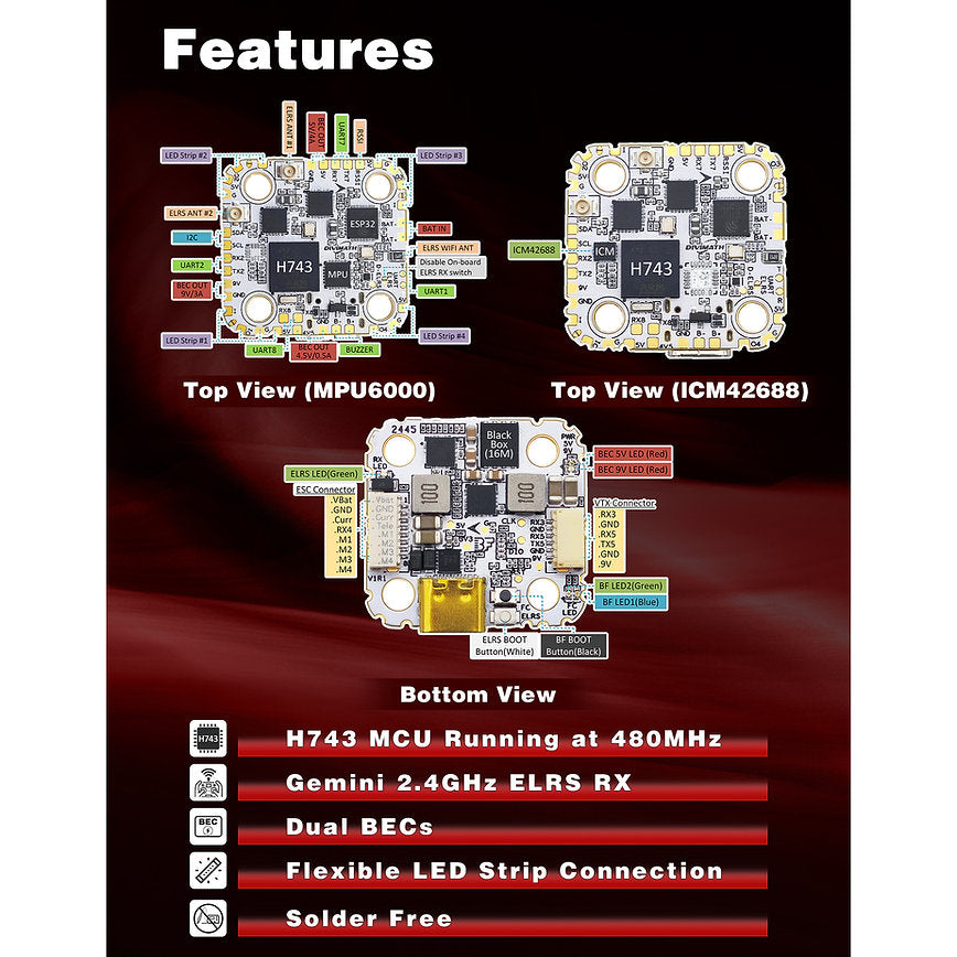 HDZero Halo Mini Flight Controller – H7 with Integrated Gemini ELRS