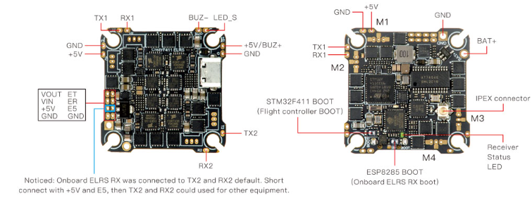 Happymodel CrazyF411 ELRS 4 in 1 AIO Flight Controller – 20A 2–4S with Built-in ELRS